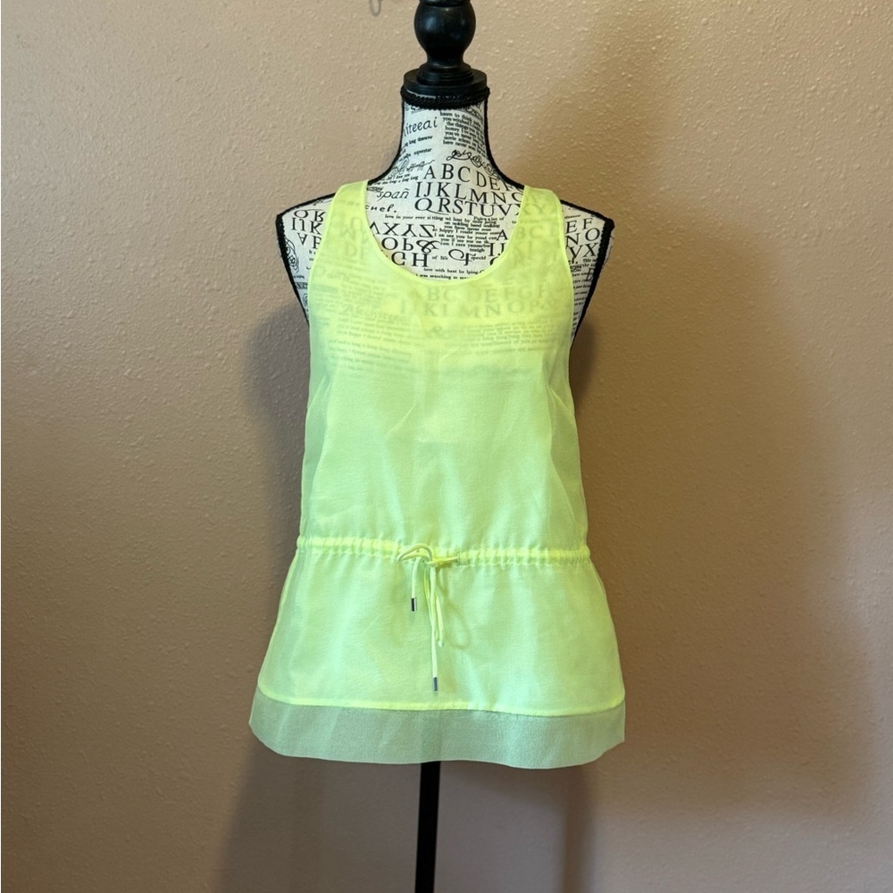 H&M Neon Yellow Sheer Tank Top Drawstring Waist